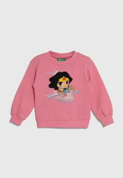 United Colors of Benetton hanorac de bumbac pentru copii x DC culoarea roz, cu imprimeu imagine