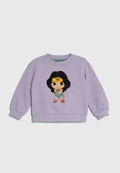 United Colors of Benetton hanorac de bumbac pentru copii x DC culoarea violet, cu imprimeu imagine