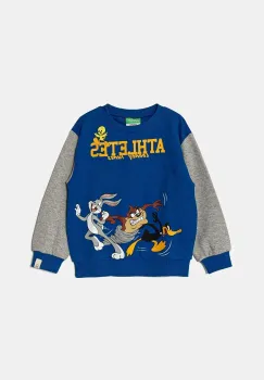 United Colors of Benetton hanorac de bumbac pentru copii x Looney Tunes culoarea albastru marin, cu imprimeu, 3J68G10GX imagine