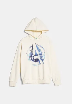 United Colors of Benetton hanorac de bumbac pentru copii x Marvel culoarea bej, cu gluga, cu imprimeu, 3PQMC204F imagine