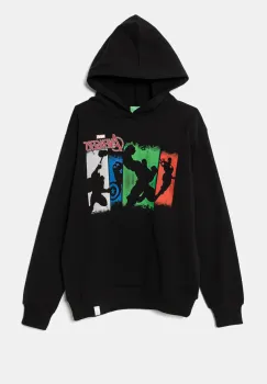 United Colors of Benetton hanorac de bumbac pentru copii x Marvel culoarea negru, cu gluga, cu imprimeu, 3PQMC204F imagine