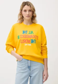United Colors of Benetton hanorac de bumbac pentru copii x Stranger Things culoarea galben, cu imprimeu, 33NVD10BB imagine