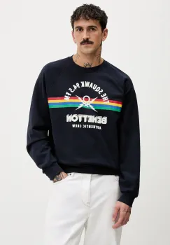 United Colors of Benetton hanorac de bumbac x Stranger Things culoarea albastru marin, cu imprimeu, 38JZU10B9 imagine