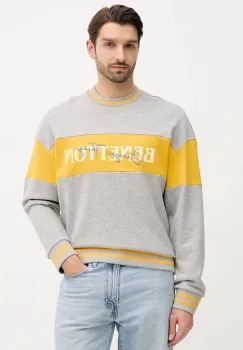 United Colors of Benetton hanorac de bumbac x Stranger Things culoarea gri, cu imprimeu, 342ZU10BA imagine