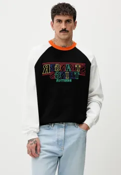 United Colors of Benetton hanorac de bumbac x Stranger Things culoarea negru, cu imprimeu, 38JZU10B9 imagine