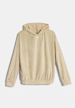 United Colors of Benetton hanorac din velur pentru copii culoarea bej, cu gluga, neted, 37JBC203V imagine