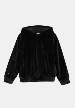 United Colors of Benetton hanorac din velur pentru copii culoarea negru, cu gluga, neted, 37JBC203V imagine