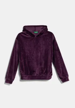 United Colors of Benetton hanorac din velur pentru copii culoarea violet, cu gluga, neted, 37JBC203V imagine