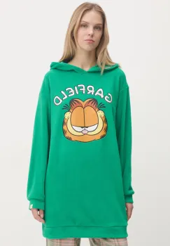 United Colors of Benetton hanorac fleece x GARFIELD culoarea verde, cu gluga, cu imprimeu, 3DFQ3M06K imagine