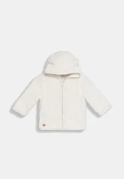 United Colors of Benetton hanorac polar pentru bebelusi culoarea alb, cu gluga, uni, 36BTA501T imagine