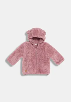 United Colors of Benetton hanorac polar pentru bebelusi culoarea roz, cu gluga, uni, 36BTA501T imagine