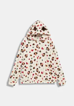 United Colors of Benetton hanorac polar pentru copii culoarea bej, cu gluga, cu imprimeu, 6FK81800W imagine