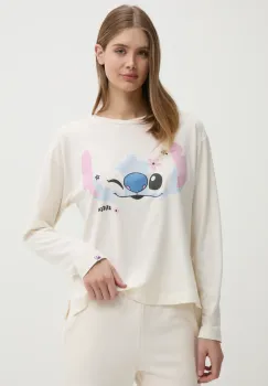United Colors of Benetton longsleeve de pijama LILO&STITCH culoarea bej, 3Y5E3M07D imagine