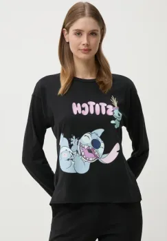 United Colors of Benetton longsleeve de pijama LILO&STITCH culoarea negru, 3Y5E3M07D imagine