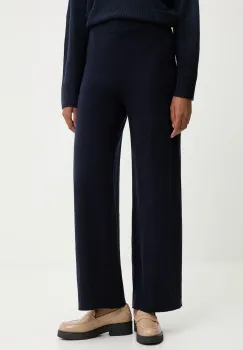 United Colors of Benetton pantaloni cu lana culoarea bleumarin, lat, high waist, 102HDF00Z imagine