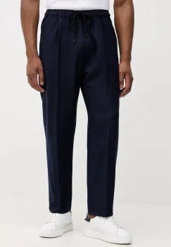 United Colors of Benetton pantaloni cu lana pantaloni scurti drepti barbatesti bleumarin 47WUUF05V imagine