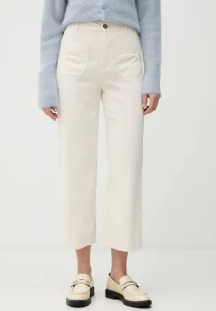 United Colors of Benetton pantaloni de bumbac culoarea bej, drept, high waist, 494BDE02I imagine