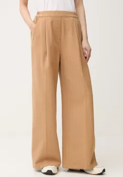 United Colors of Benetton pantaloni de bumbac culoarea bej, lat, high waist, 4DUKDF01B imagine
