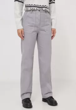 United Colors of Benetton pantaloni de bumbac culoarea gri, drept, high waist imagine