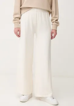 United Colors of Benetton pantaloni de bumbac femei, culoarea bej, lat, high waist, 1294DF00V imagine