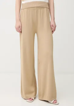 United Colors of Benetton pantaloni de bumbac femei, culoarea bej, lat, high waist, 1294DF00V imagine