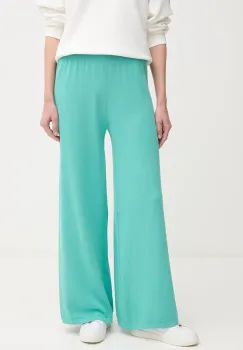 United Colors of Benetton pantaloni de bumbac femei, culoarea turcoaz, lat, high waist, 1294DF00V imagine