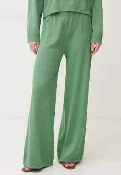 United Colors of Benetton pantaloni de bumbac femei, culoarea verde, lat, high waist, 1294DF00V imagine