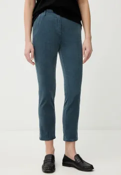 United Colors of Benetton pantaloni de catifea cord culoarea bleumarin, fason tigareta, high waist, 4MIQDF07W imagine