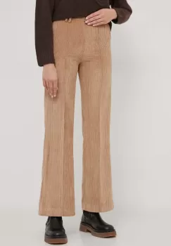 United Colors of Benetton pantaloni de catifea cord culoarea maro, lat, high waist imagine