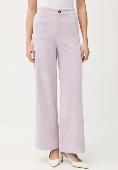 United Colors of Benetton pantaloni de catifea cord culoarea violet, drept, high waist, 4Q5GDF0AI imagine