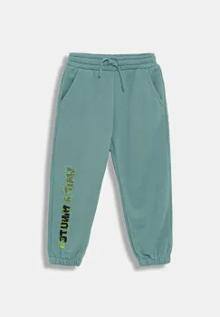 United Colors of Benetton pantaloni de trening din bumbac pentru copii culoarea turcoaz, cu imprimeu, 3J68GF04Z imagine