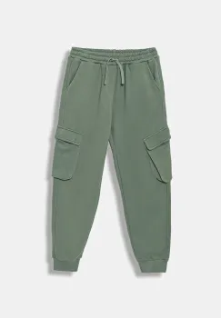 United Colors of Benetton pantaloni de trening din bumbac pentru copii culoarea verde, uni, 3J68CF06I imagine