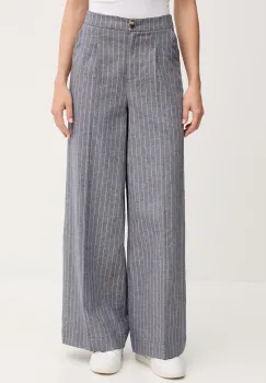 United Colors of Benetton pantaloni din amestec de in culoarea albastru marin, lat, high waist, 49KBDF091 imagine