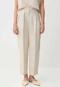 United Colors of Benetton pantaloni din amestec de in culoarea bej, drept, high waist, 45BVDF09B imagine