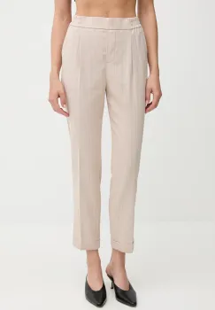 United Colors of Benetton pantaloni din amestec de in culoarea bej, fason tigareta, high waist, 49KBDF090 imagine