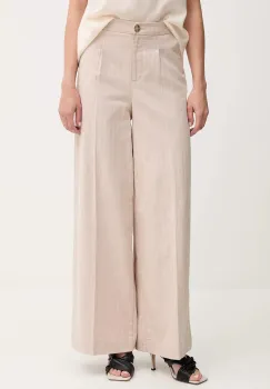 United Colors of Benetton pantaloni din amestec de in culoarea bej, lat, high waist, 49KBDF091 imagine