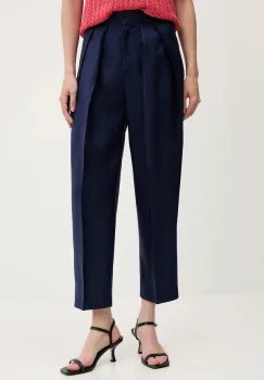 United Colors of Benetton pantaloni din amestec de in culoarea bleumarin, drept, high waist, 45BVDF09B imagine
