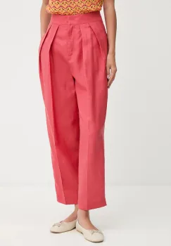 United Colors of Benetton pantaloni din amestec de in culoarea roz, drept, high waist, 45BVDF09B imagine
