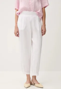 United Colors of Benetton pantaloni din in culoarea alb, lat, high waist, 4AGHDF08L imagine
