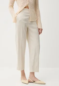United Colors of Benetton pantaloni din in culoarea bej, drept, high waist, 4AGHDF06R imagine