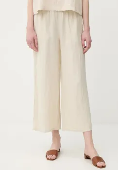 United Colors of Benetton pantaloni din in culoarea bej, drept, high waist, 4AGHDF09G imagine