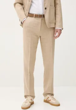 United Colors of Benetton pantaloni din in culoarea bej, mulata, 43B3UF03X imagine