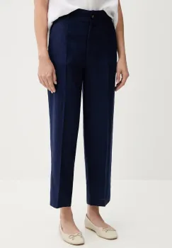 United Colors of Benetton pantaloni din in culoarea bleumarin, drept, high waist, 4AGHDF06R imagine