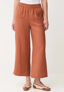 United Colors of Benetton pantaloni din in culoarea maro, drept, high waist, 4AGHDF09G imagine