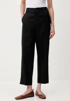United Colors of Benetton pantaloni din in culoarea negru, drept, high waist, 4AGHDF06R imagine