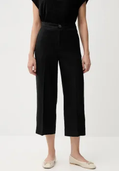 United Colors of Benetton pantaloni din in culoarea negru, drept, high waist, 4AGHDF08M imagine