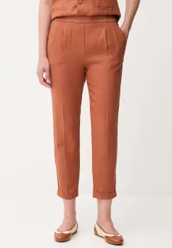 United Colors of Benetton pantaloni din in culoarea portocaliu, drept, high waist, 4AGHDF079 imagine