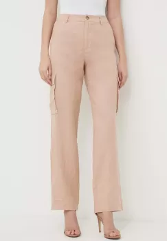United Colors of Benetton pantaloni din in culoarea roz, drept, high waist imagine
