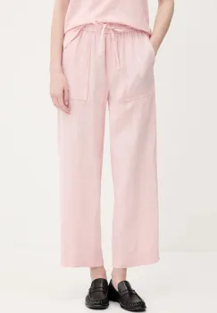United Colors of Benetton pantaloni din in culoarea roz, drept, high waist, 4AGHDF08J imagine