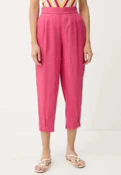 United Colors of Benetton pantaloni din in culoarea roz, lat, high waist, 4AGHDF08L imagine